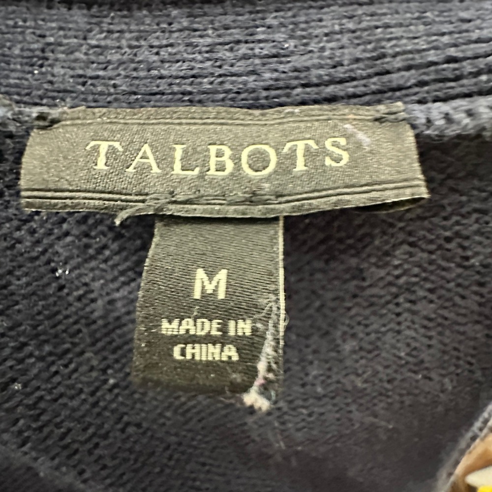 Talbots Blouse Top Women Medium Navy Blue Lace Up‎ V Neck Long Sleeve - Picture 5 of 6